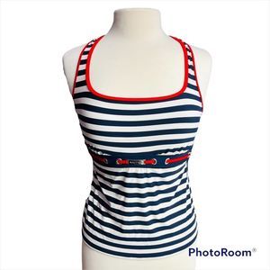 Nautica Racerback Tankini Red White Blue Navy Swimsuit Swim Top Bikini Size 10